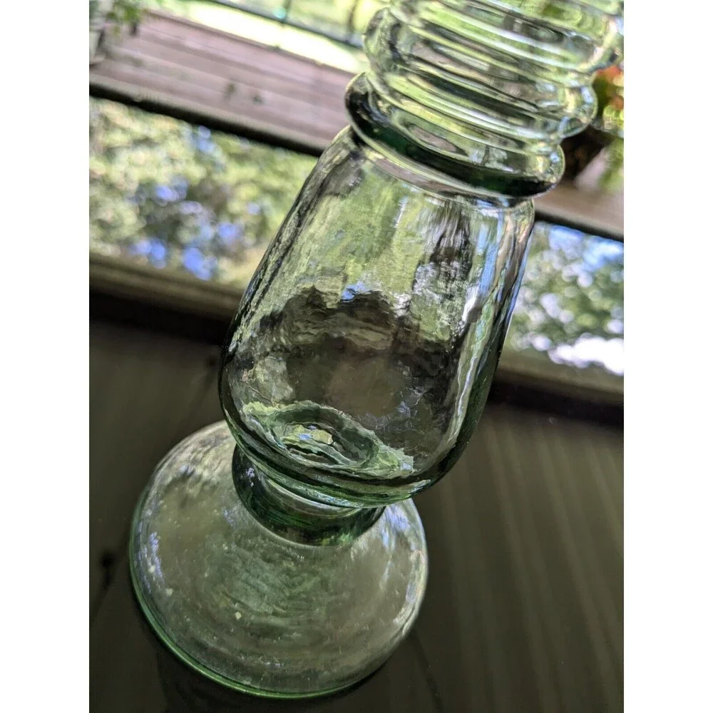 Antique Look Glass Candlestick/Bud Vase Green Tinted Thick 8